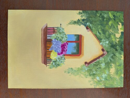 Balcony in bloom 6x9 oil on canvas